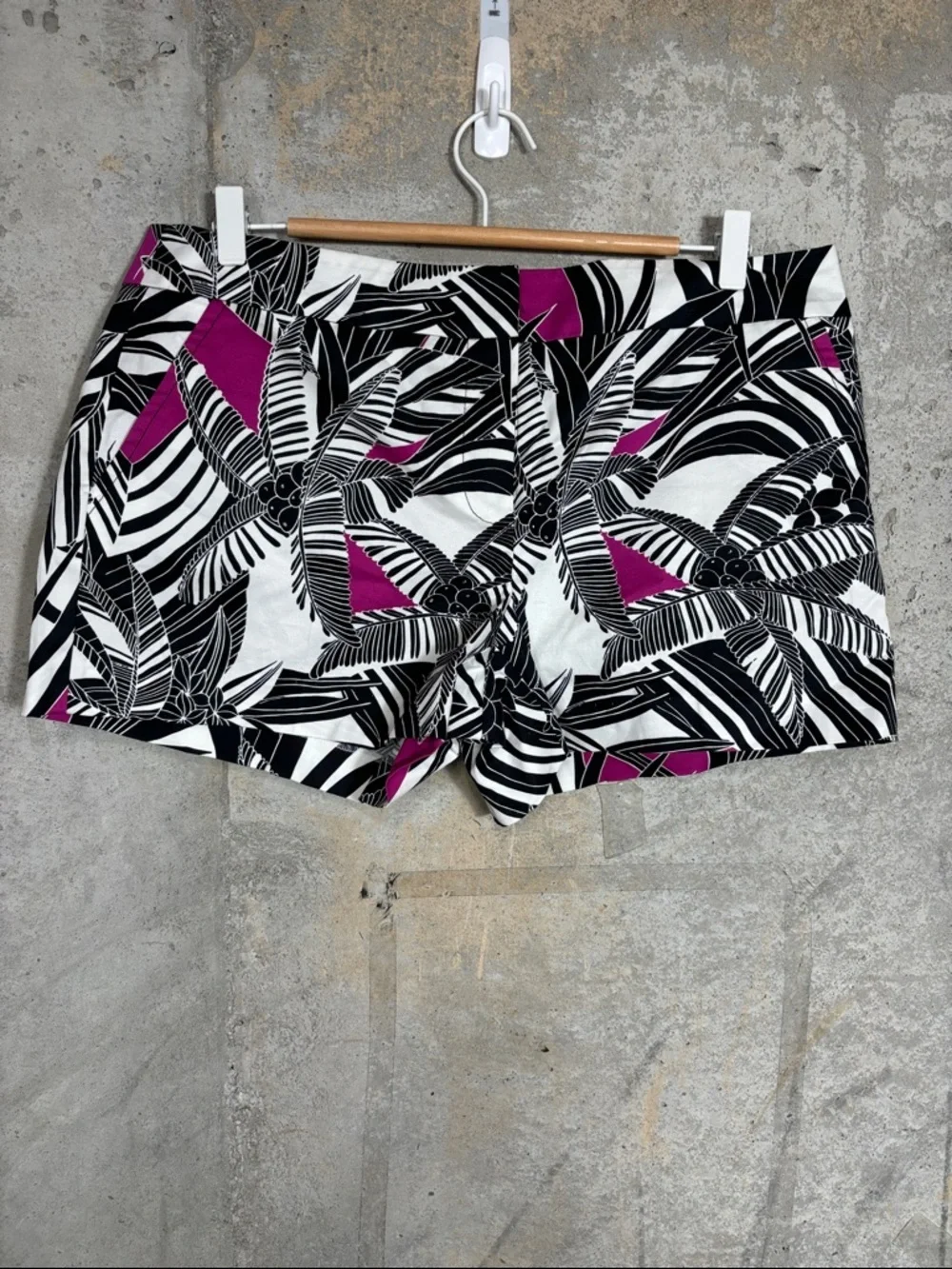 Trina Turk Black & White Palm Print Shorts with Magenta Accents